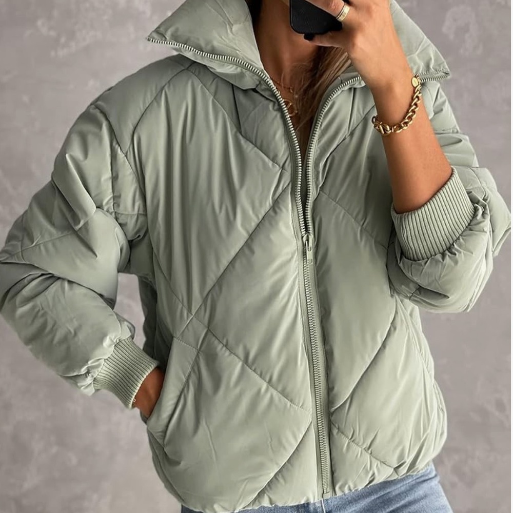 Sage Green Down Puffer Winter Jacket